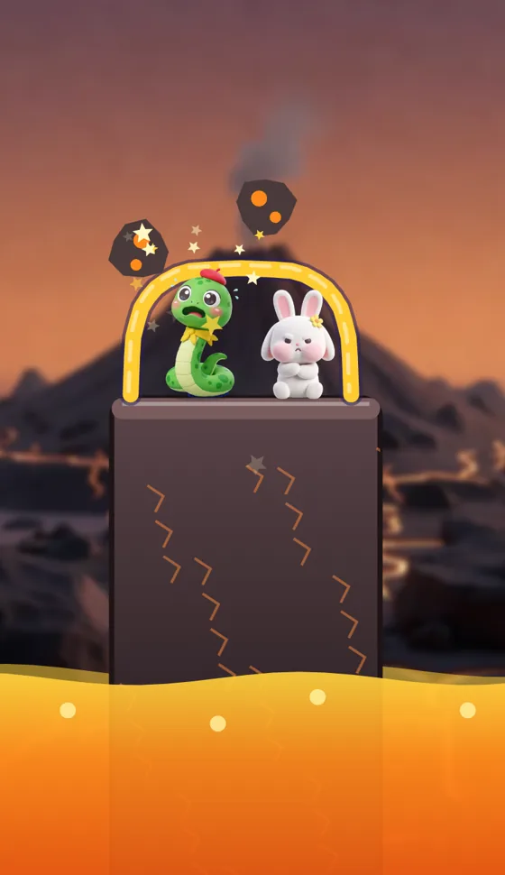 Noodle and Bunny on a lava island